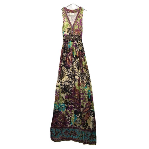 ECI Dresses & Skirts - Vintage Y2K ECI Maxi Dress Sleeveless Boho Baby Doll Hippie Size 6 Beaded Brown